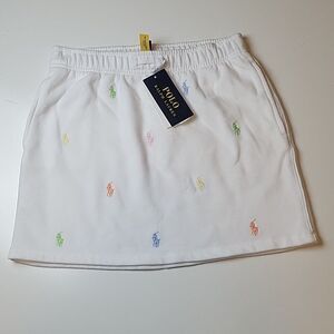 $50 POLO NEW 8 10 M RALPH LAUREN EMBROIDERED GIRL COTTON WHITE SKIRT pockets NWT